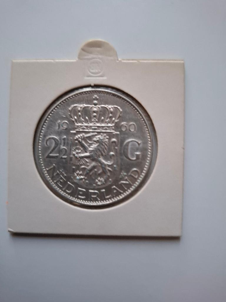Zilveren 2,5 gld Koningin Juliana 1960, Koningin Juliana, Zilver, Ophalen of Verzenden, Losse munt
