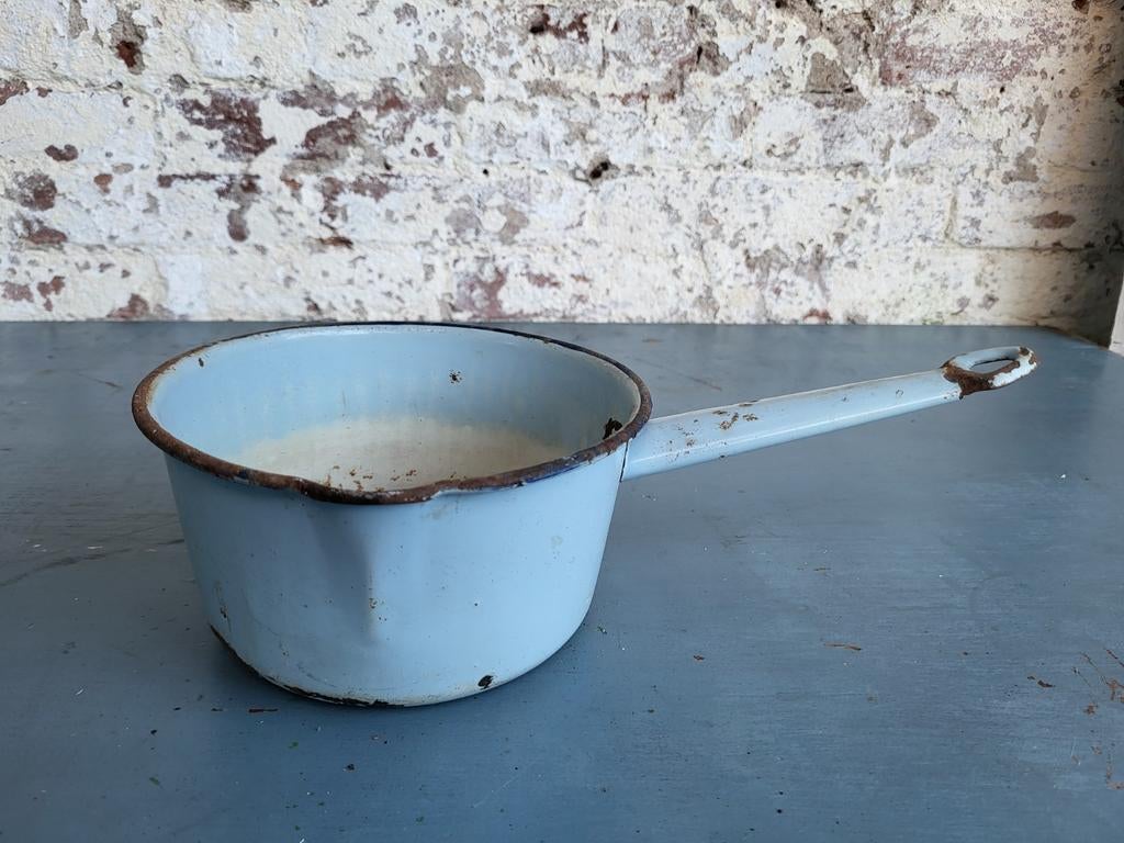 Oude franse brocante emaille steelpan / allegonda, Ophalen of Verzenden