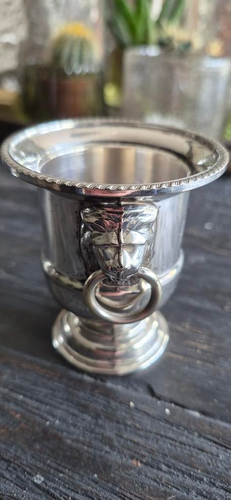 Zilverkleurige mini-ijsemmer met leeuwenkoppen, Ophalen of Verzenden, Zilver