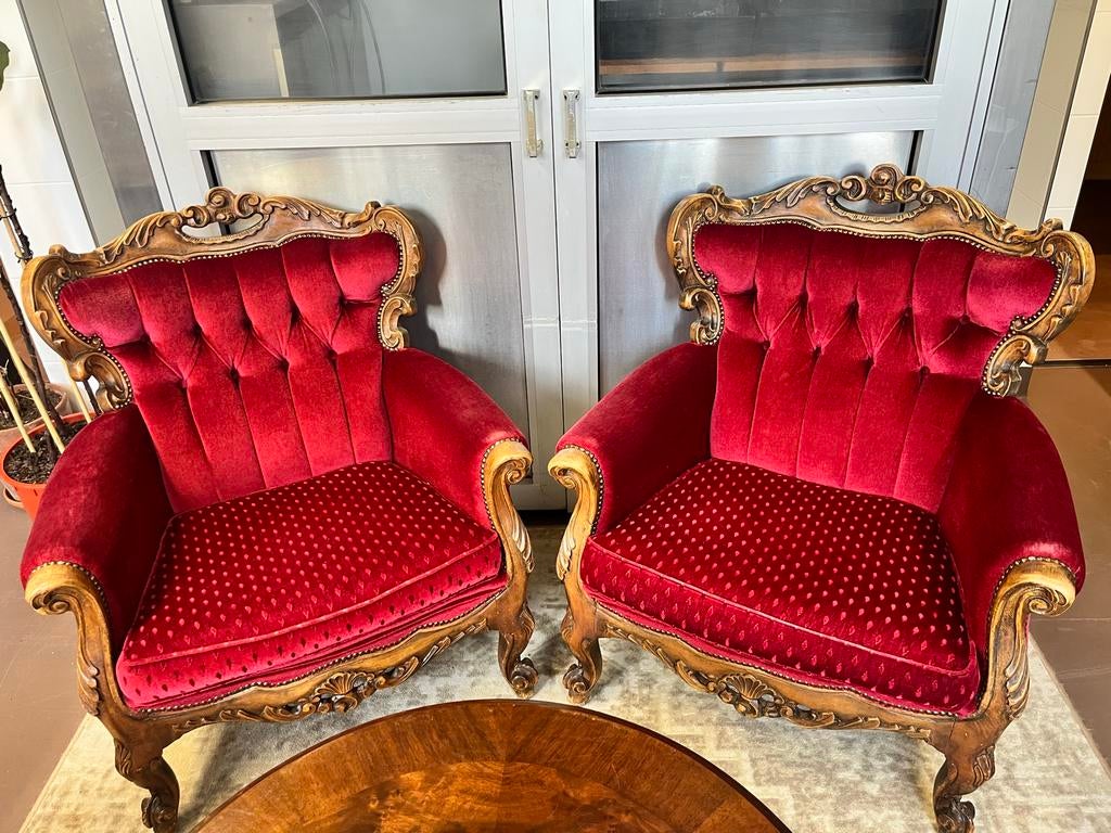 Set van 2 Vintage Rode Fauteuils - Barok Stijl, Ophalen