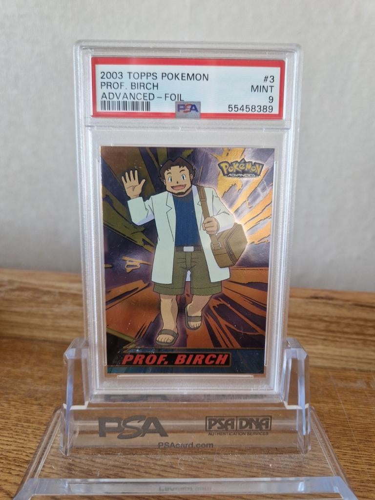 2003 Topps Pokemon Prof. Birch Advanced Foil PSA 9, Ophalen of Verzenden, Zo goed als nieuw, Losse kaart, Foil