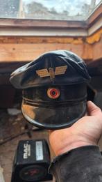 Zwarte leren pet met embleem, Verzamelen, Ophalen of Verzenden