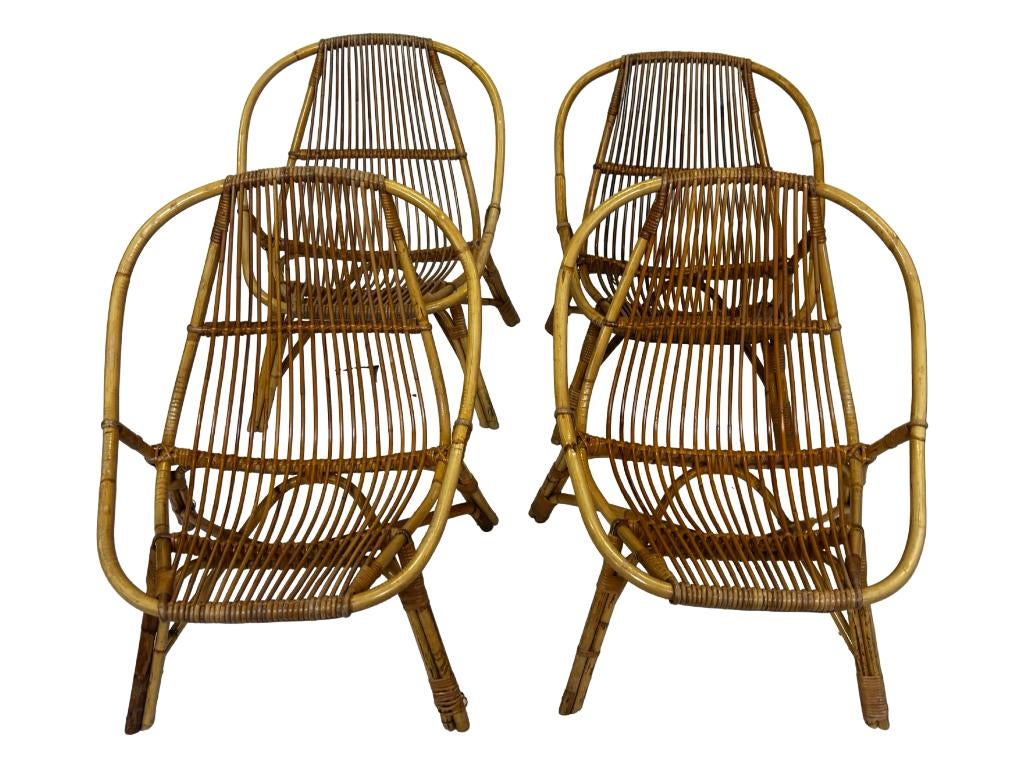 Vintage Set Van 4 Rotan Fauteuils Rohe Noordwolde 1960, Huis en Inrichting, Fauteuils, Gebruikt, Vintage, 50 tot 75 cm, Vintage