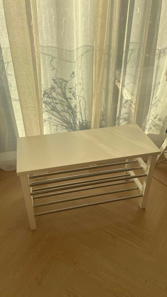 IKEA TJUSIG bank met schoenenrek – wit, Ophalen, Gebruikt