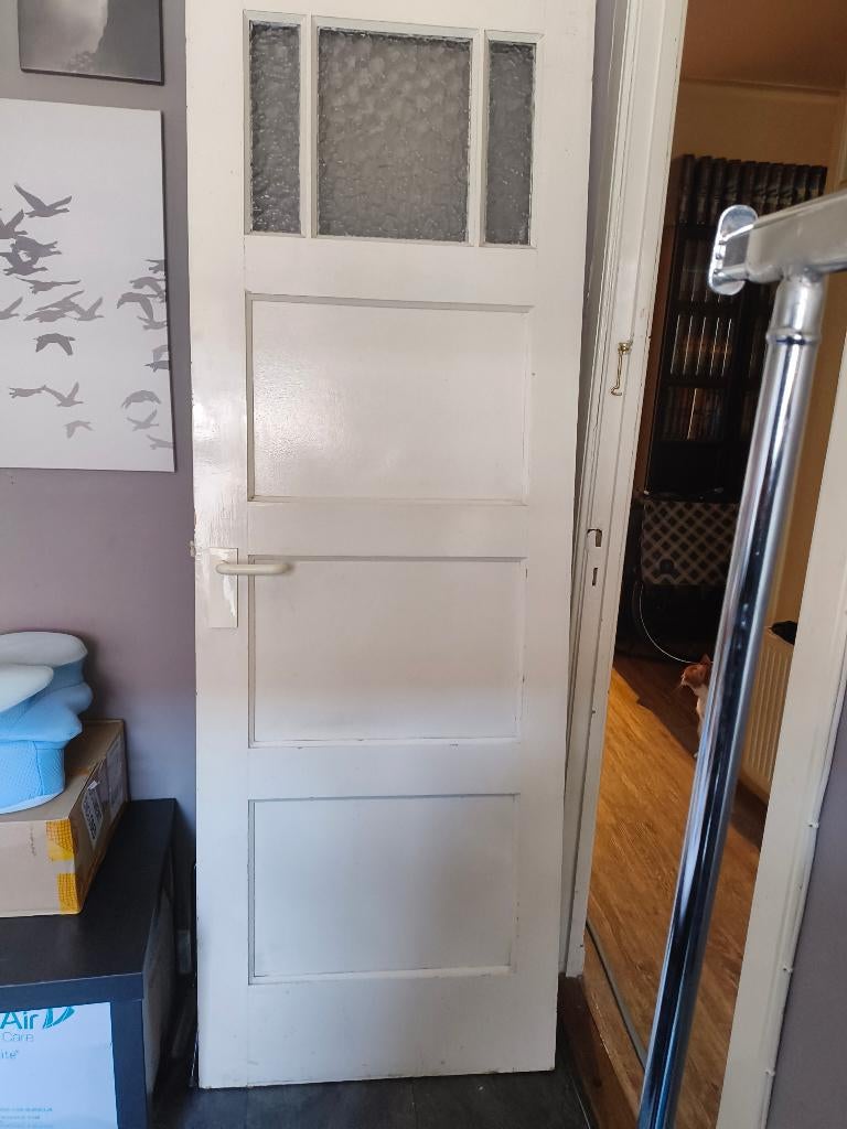 Paneel deur (73cm breed) met glasinzet, Doe-het-zelf en Verbouw, Ophalen, Gebruikt, Minder dan 80 cm, Binnendeur