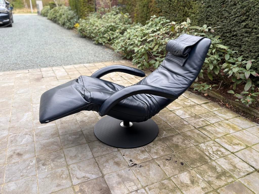 Jori relax fauteuils in diep donkerblauw leer, Huis en Inrichting, Ophalen of Verzenden, Zo goed als nieuw, 50 tot 75 cm, Leer
