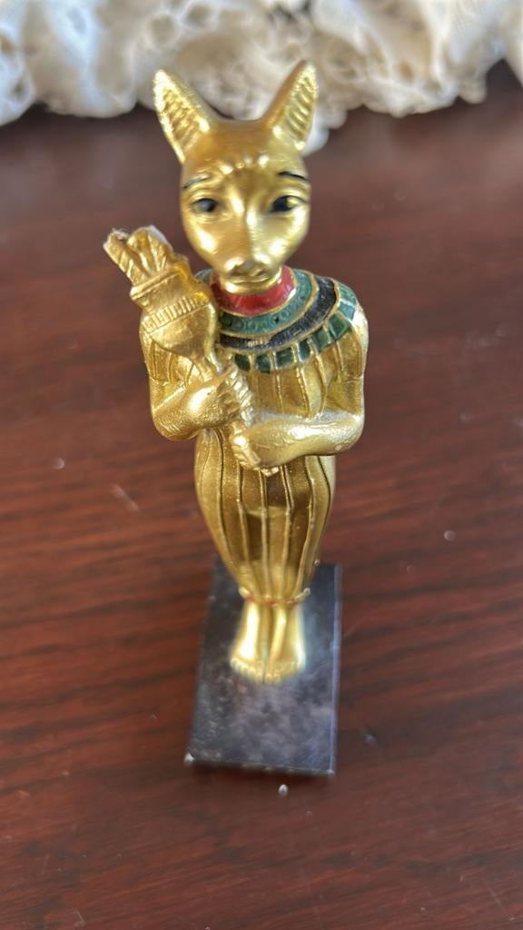 Egyptische Bastet Kat Godin Beeldje - Goudkleurig, Minder dan 20 cm, Ophalen of Verzenden, Beeld, Goud