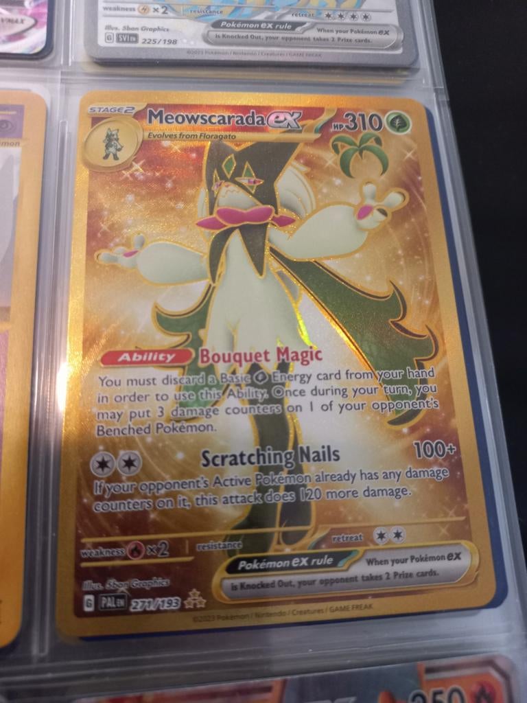 Meawscarada ex gold pokemon kaart, Ophalen of Verzenden, Zo goed als nieuw, Losse kaart, Foil