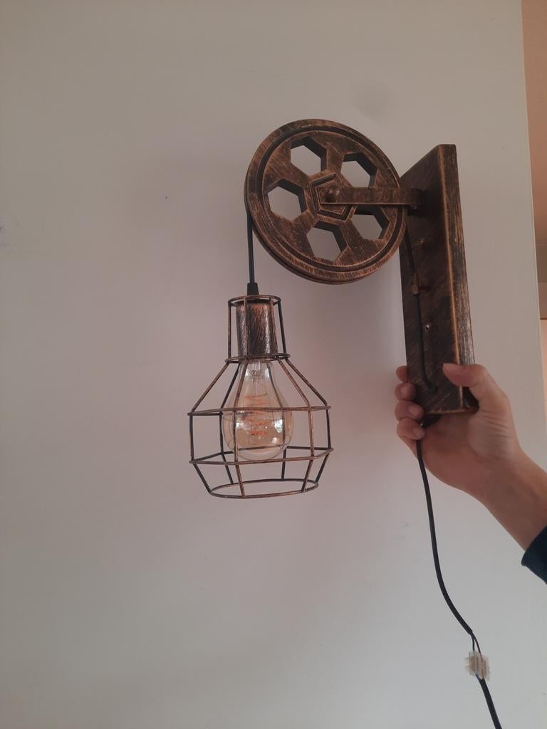 Industriële Wandlamp met Katrol Design - Vintage Look, Ophalen, Zo goed als nieuw, Industrieel, Vintage, Steampunk