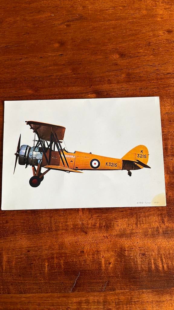 Oude ansichtkaart van de AVRO tutor 1931 les vliegtuig, Ophalen of Verzenden, 1920 tot 1940, Voertuig