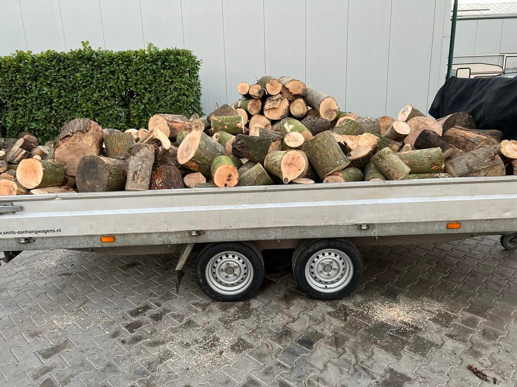 Dikke vracht 4,8 kuub eiken essen haardhout thuisbezorgd, Tuin en Terras, Haardhout, 3 tot 6 m³, Verzenden, Eikenhout, Blokken