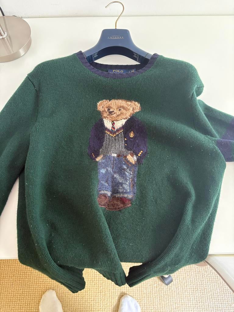 Ralph Lauren Gebreide Groene Trui met Polo Beer, Ophalen of Verzenden, Gedragen, Overige maten, Groen