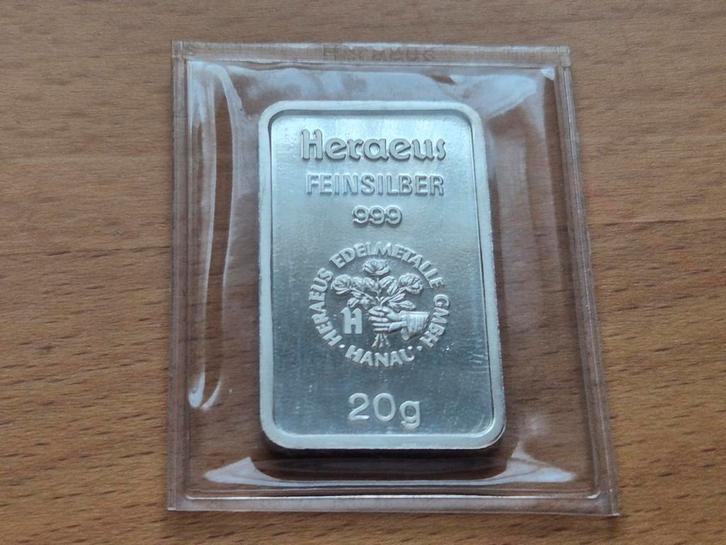 Heraeus: 20 gram zilverbaar. Zeldzaam in deze conditie!, Postzegels en Munten, Edelmetalen en Baren, Zilver, Ophalen of Verzenden