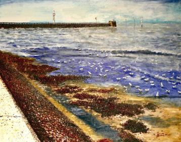 Groot modern schilderij Havenhoofd Maisy Normandië 120 x 150