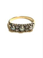 18k gouden ring met parels en diamanten, Met edelsteen, Ophalen of Verzenden, Zo goed als nieuw, 17 tot 18