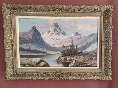 Olieverfschilderij op doek met gezicht op de Matterhorn., Antiek en Kunst, Kunst | Schilderijen | Klassiek, Ophalen of Verzenden
