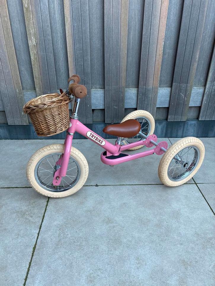 Trybike Roze Driewieler/Loopfiets met Mandje, Fietsen en Brommers, Fietsen | Driewielers, Zo goed als nieuw, Verstelbare zitting