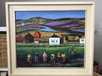 Vintage Olieverf Schilderij “Werken op het Land” Jaren 60/70, Ophalen of Verzenden