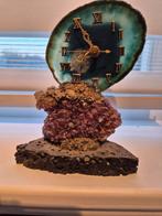 Klokje agaatschijf amethist en lavasteen klok edelatenen, Ophalen of Verzenden