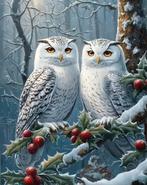 Diamond Painting winter uilen 40x30cm (rond), Hobby en Vrije tijd, Ophalen of Verzenden, Nieuw, Knutselwerk