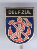 Delfzijl stadswapen email op zilverkleurig speldje( U_087 ), Verzamelen, Speldjes, Pins en Buttons, Nieuw, Speldje of Pin, Stad of Land