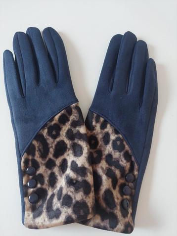 Nieuwe dames handschoenen suedine blauw panterprint beschikbaar voor biedingen