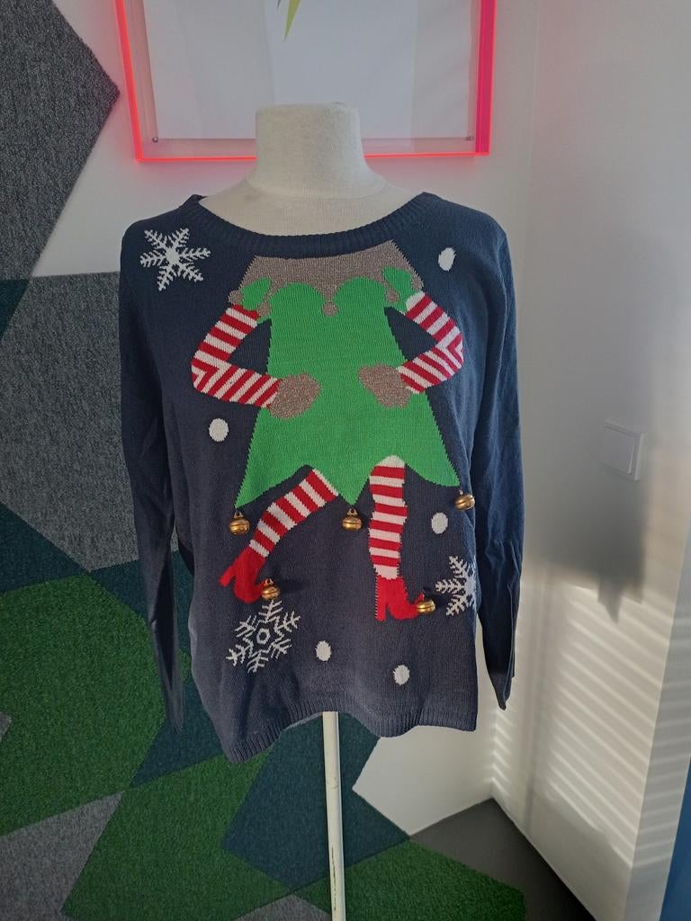 Leuke kerst trui met belletjes maat 44/46, Ophalen, Zo goed als nieuw, Maat 46/48 (XL) of groter, Blauw