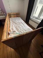 Mooi steigerhouten 1 pers bed met lade voor extra matras., Ophalen, Gebruikt, Eenpersoons, Bruin