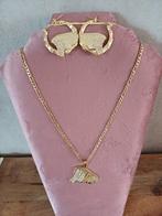 Gouden Sieradenset met Hanger en Oorbellen, Overige materialen, Met strass, Nieuw, Ophalen of Verzenden