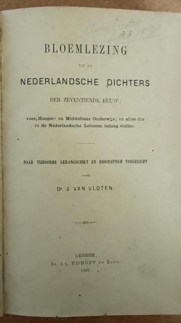 Bloemlezing Nederlandsche Dichters - uit 1869 beschikbaar voor biedingen