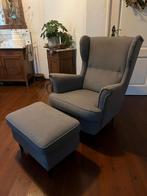 Ikea Strandmon oorfauteuil met hocker., Huis en Inrichting, Ophalen, Zo goed als nieuw, 75 tot 100 cm, 50 tot 75 cm