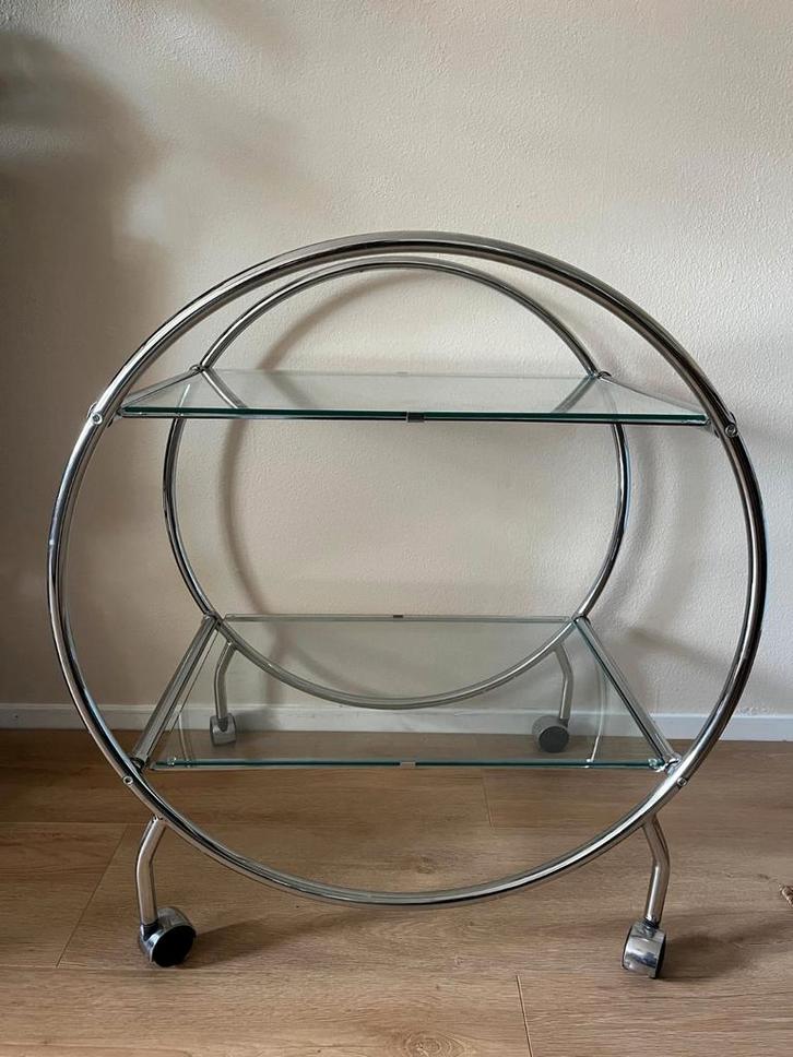 Art Deco Serveerwagen Serveertafel Bauhaus MidCentury Chroom, Huis en Inrichting, Tafels | Bijzettafels, Zo goed als nieuw, Rechthoekig