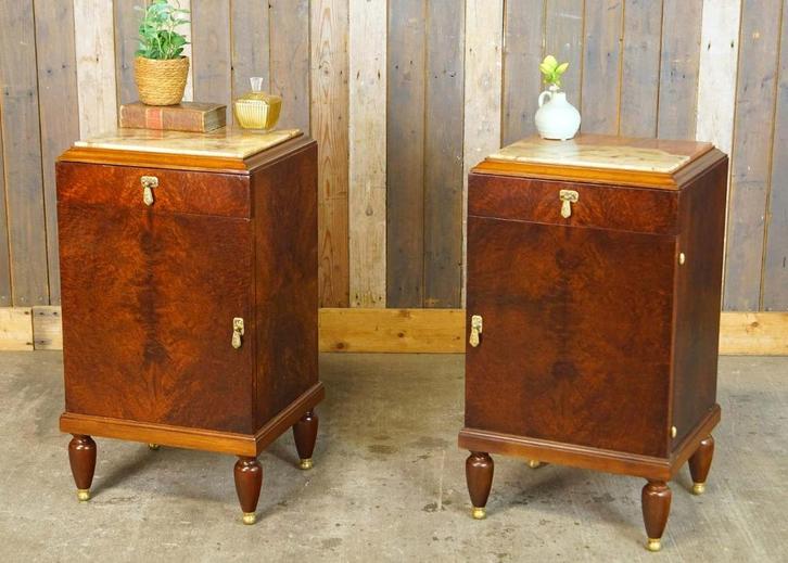 Set oude antieke art deco nachtkastjes onyx marmer wortel, Huis en Inrichting, Slaapkamer | Nachtkastjes, Gebruikt, 70 cm of meer