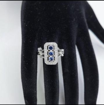 Ring platina met saffier en diamant beschikbaar voor biedingen