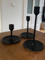 3 metalen zwarte kandelaars voor dinerkaarsen, Gebruikt, Zwart, Ophalen of Verzenden, Metaal