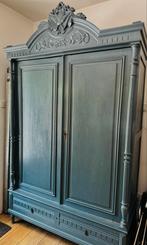 Antieke kast vintage blauw houtsnijwerk, Ophalen