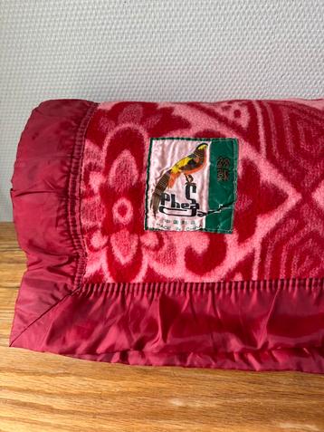 Vintage Donker Roze/Paars Wollen Woondeken, Bloem Decor beschikbaar voor biedingen