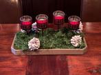Houten dienblad met vier waxinelichthouders Kerstdecoratie, Ophalen of Verzenden, Zo goed als nieuw