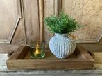 Nieuw teak houten schaal, vaas, toef en windlicht, Ophalen of Verzenden, Nieuw