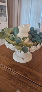 Metalen schaal op voet, met roosjes, Ophalen of Verzenden