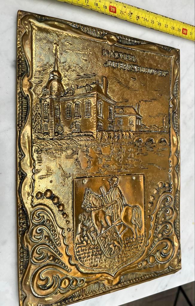 Latoen Afbeelding Kasteel Meerssenhoven Maastricht, Antiek en Kunst, Antiek | Koper en Brons, Koper, Ophalen of Verzenden