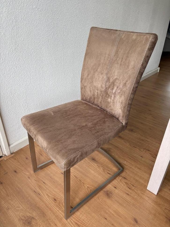 Eetkamerstoelen (4), Huis en Inrichting, Stoelen, Gebruikt, Vier, Leer, Bruin, Ophalen