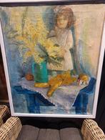 Schilderij: Meisje met Mimosa, 1975 hannie bouman 1919, Ophalen of Verzenden