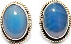 Een Paar Prachtige Blauwe Chalcedoon Zilver Oorbellen, Verzenden, Zilver, Oorbellen, Met edelsteen