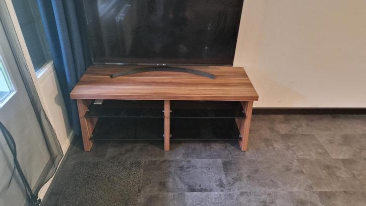 TV Meubel met Houten Laminaat en Zwart Glazen Platen, Huis en Inrichting, Kasten | Televisiemeubels, Gebruikt, Minder dan 100 cm