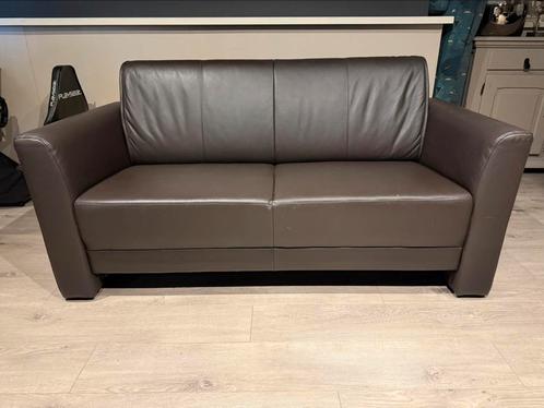 Leren bank bruin met stoel (echt leder), Huis en Inrichting, Banken | Bankstellen, Zo goed als nieuw, Rechte bank, 75 tot 100 cm