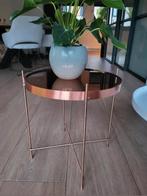 Koperen Salontafel met Glazen Blad, Ophalen, Minder dan 50 cm, Rond, Minder dan 50 cm