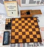 Antiek 1900 Frans handgesneden hout schaak dam schaakbord, Ophalen of Verzenden