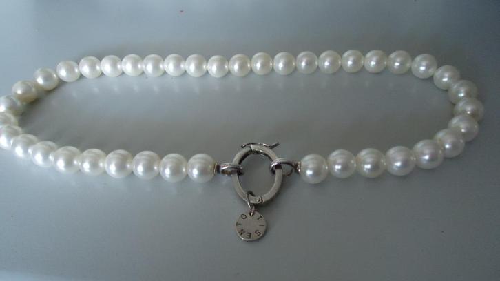 zilveren Ti sento parel ketting met sluit ring en pampel, Sieraden, Tassen en Uiterlijk, Kettingen, Zo goed als nieuw, Zilver