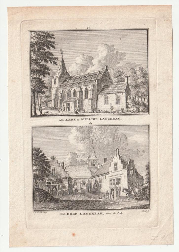 Kerk Willige Langerak Dorp Langerak Spilman gravure ca. 1750, Antiek en Kunst, Kunst | Etsen en Gravures, Verzenden